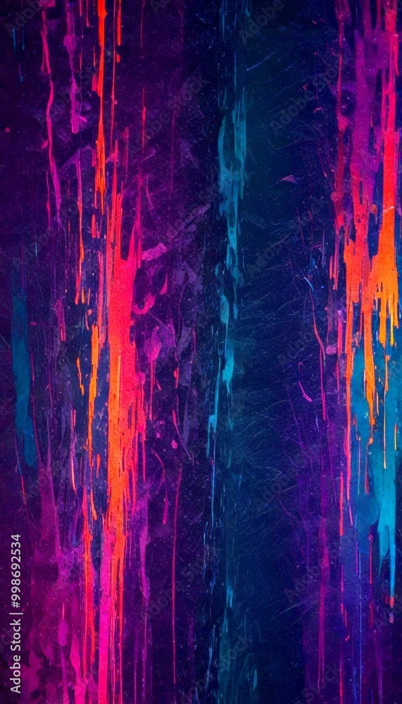 Aufkleber a dark background with vertical lines of paint in various colors, including red, orange, blue, and purple, creating a dynamic and abstract visual effect