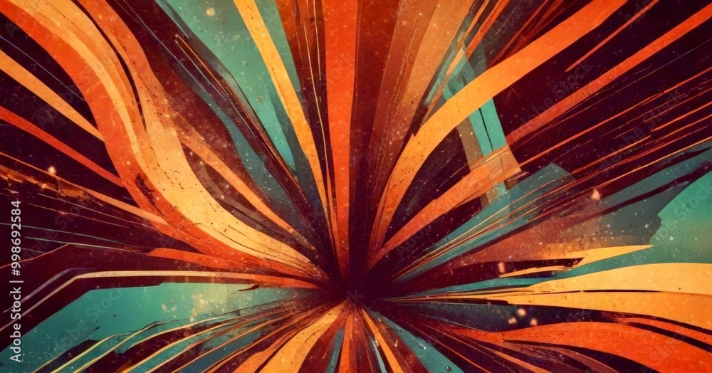 Fototapete a vibrant abstract composition with a central explosion of colorful lines radiating outwards, creating a dynamic and energetic visual effect