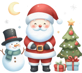 Christmas Santa Claus snowman watercolor painting cutout png clip art transparent background