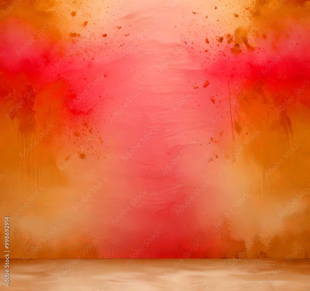 Aufkleber a textured wall with a gradient of pink and orange colors, featuring splatters and drips of paint, creating a dynamic and abstract visual effect