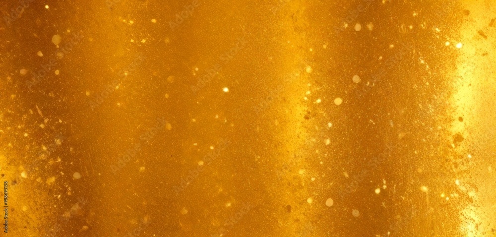 Poster a close-up view textured golden surface, with a gradient of golden hues and small white specks scattered throughout