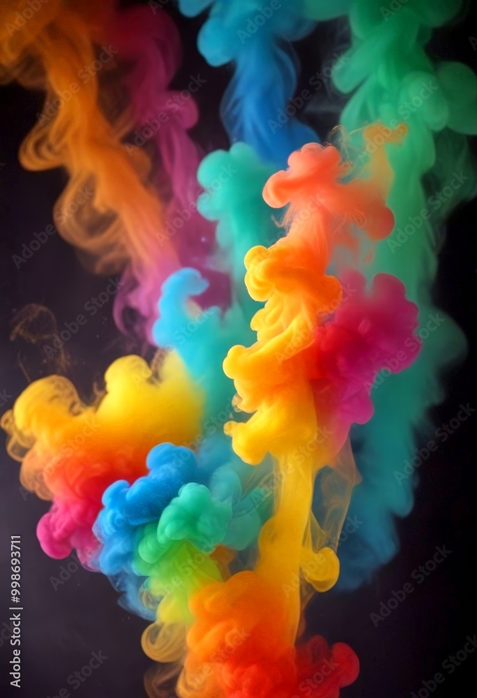 Poster Vibrant smoke swirls and swirls, creating a mesmerizing abstract pattern against a dark background