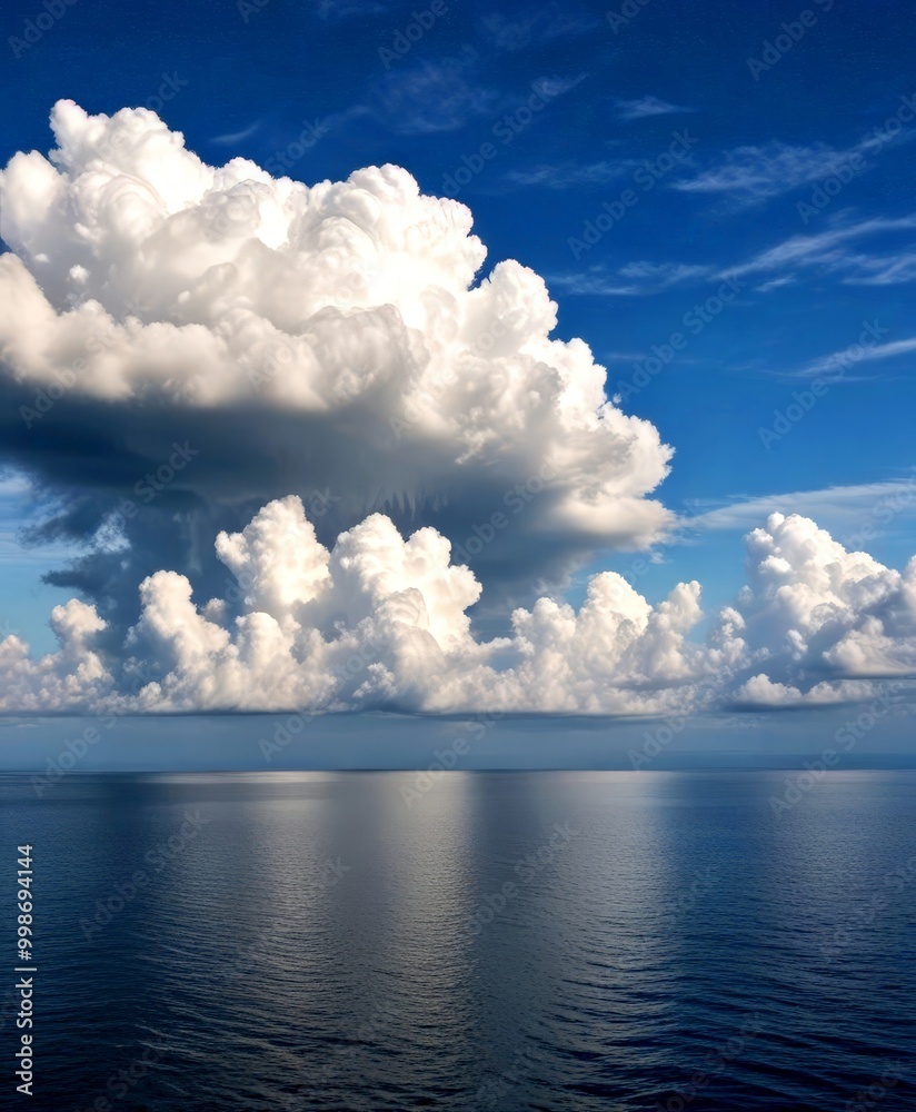 Aufkleber a serene vast body of water with a clear blue sky and fluffy white clouds, creating a tranquil and p