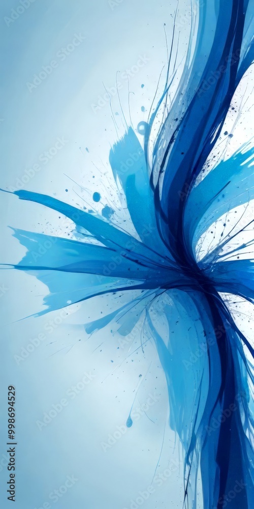 Poster a striking abstract composition of blue and white lines and splashes, creating a dynamic and visually captivating effect