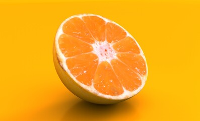Orange fruit slice isolated on yellow background. 