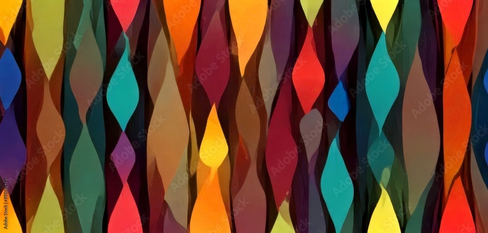 Aufkleber a vibrant abstract pattern composed of overlapping diamond shapes in various colors, including shades of green, blue, orange, and red The pattern is arranged in a