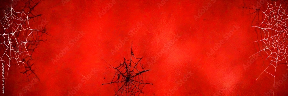 Aufkleber A close-up view spider web against a red background, with the web's intricate structure and delicate strands clearly visible