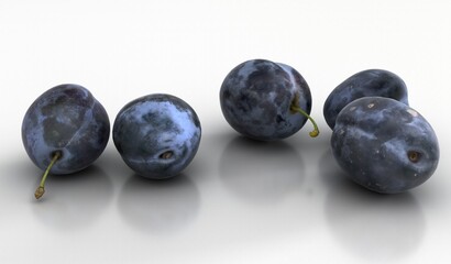 Fresh black plums fruit isolated on white background, black plums fruits on white With clipping path.

