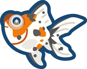 かわいい金魚（三色出目金）のイラスト