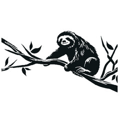 Hanging Sloth Silhouette Vector Illustration Transparent Background