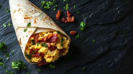 Breakfast Burrito with Scrambled Eggs and Bacon