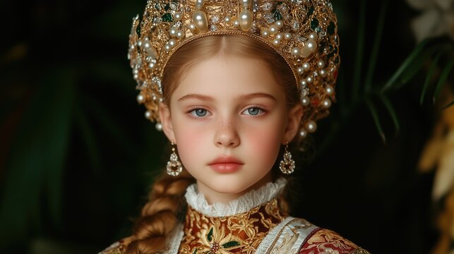 Elegant russian dress for girls for creative spring portraits and festive occasions