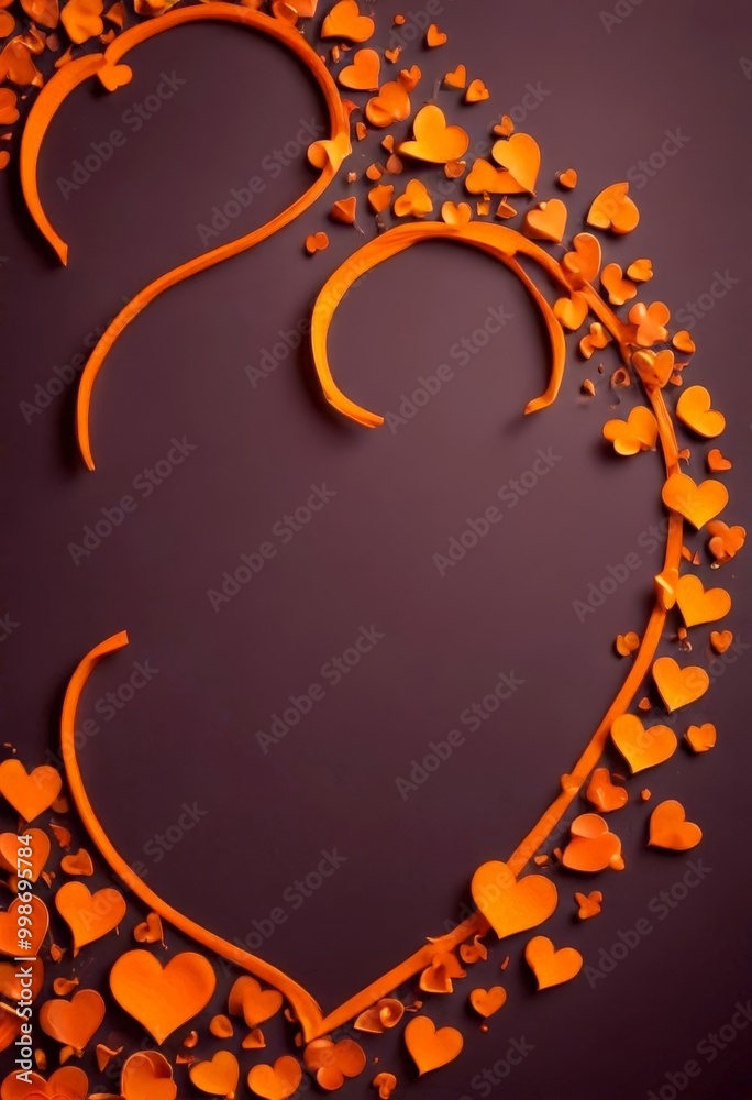 Aufkleber a dark purple background with a curved orange ribbon forming a heart shape, surrounded by smaller or
