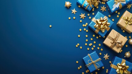 Hanukkah Gifts On Blue Background