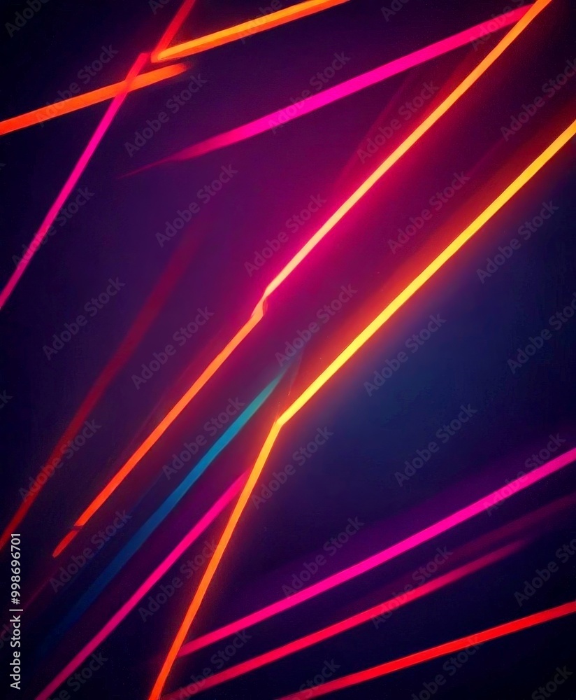 Aufkleber a vibrant abstract composition of intersecting neon lines in various shades of pink, orange, and blue, creating a dynamic and visually striking pattern against a dark background