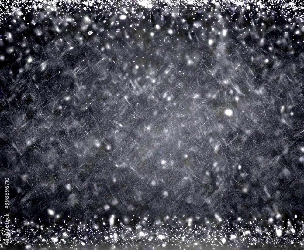 Poster a dark, textured background with a border of small, white dots or specks, creating a sense of moveme