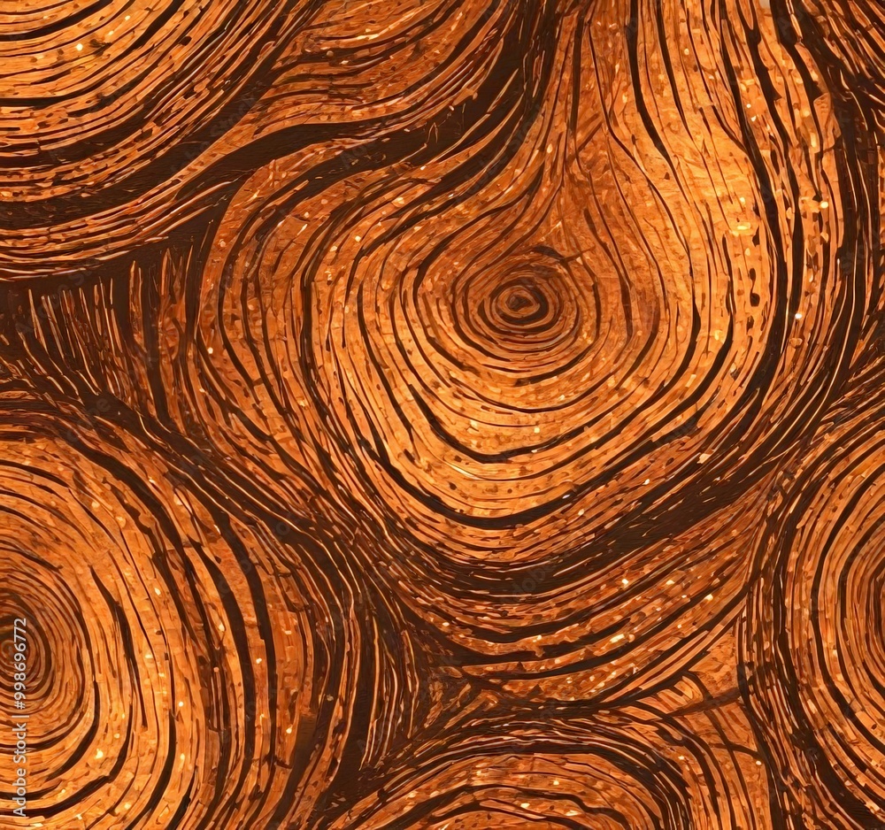 Poster a close-up view wooden surface with a repeating pattern of concentric circles, resembling the cross-section tree trunk