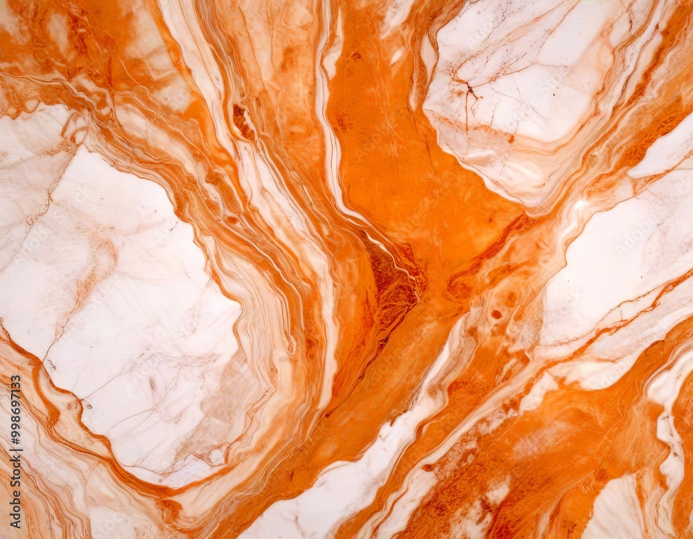 Leinwandbilder a close-up view marble surface with a swirling pattern of light and dark orange and white hues, crea