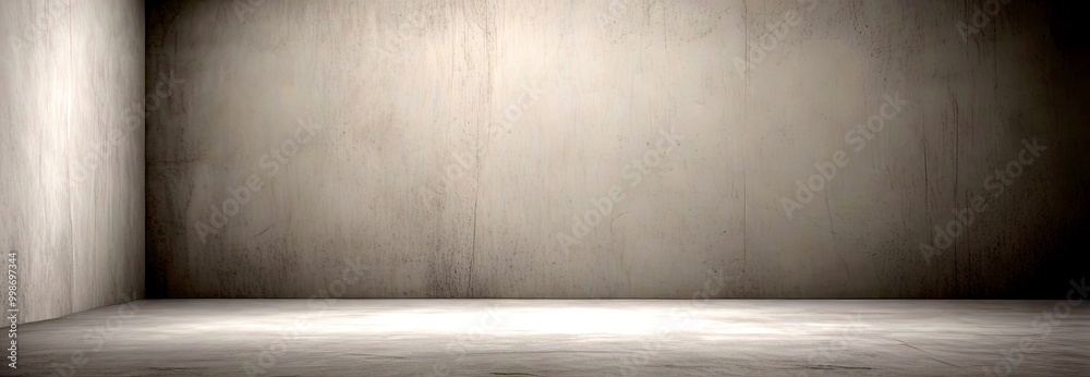 Aufkleber An empty, dimly lit room with a concrete wall and a single light source on the left side, creating a sense of solitude and tranquility