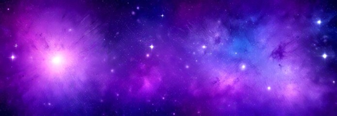 Obraz premium a cosmic scene with a starry night sky, featuring a vibrant purple and blue nebula, numerous stars, and a bright, glowing celestial body