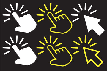 finger icon set. hand pointing cursor vector symbol. mouse tap sign. press hand mouse cursor icon set.