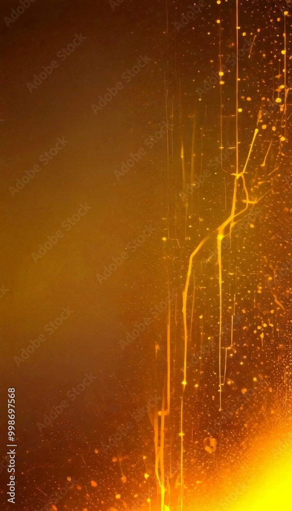 Poster a dark brown gradient background with a striking contrast of yellow and orange streaks and splatters, creating a dynamic and energetic visual effect