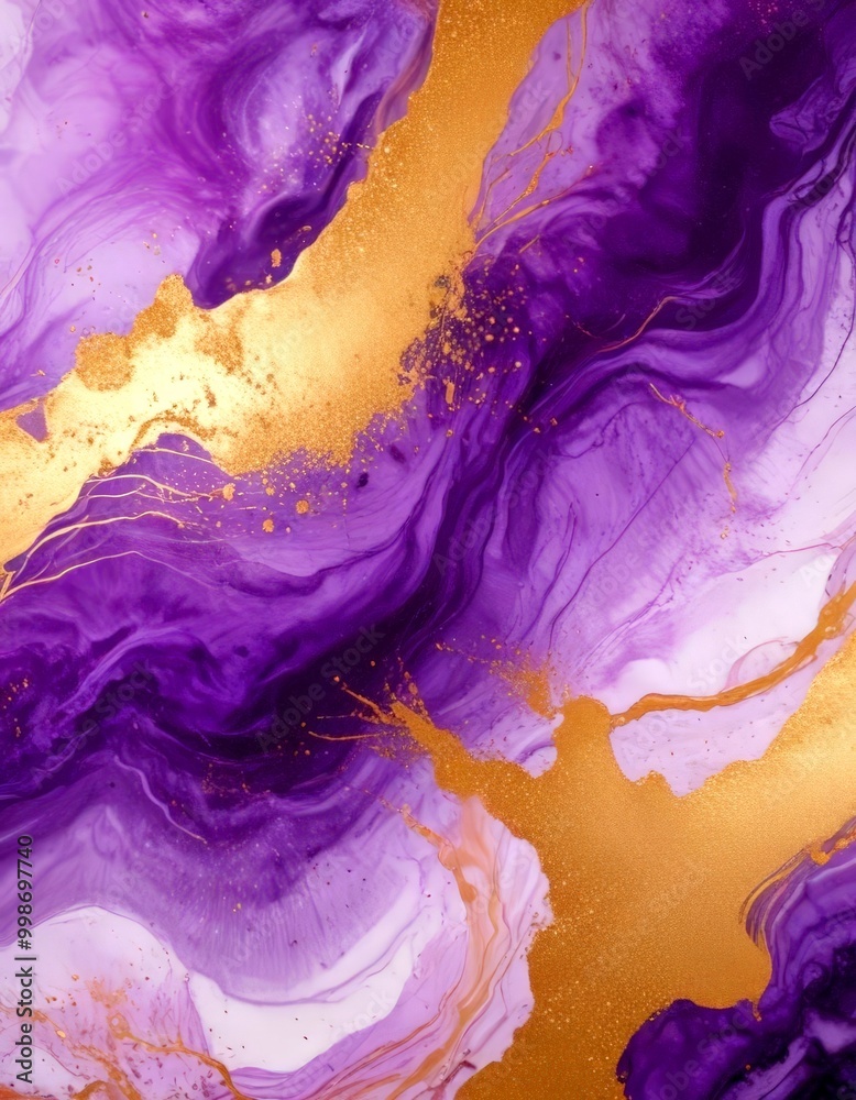 Aufkleber a vibrant abstract composition with swirling patterns of purple and gold, creating a dynamic and visually striking effect