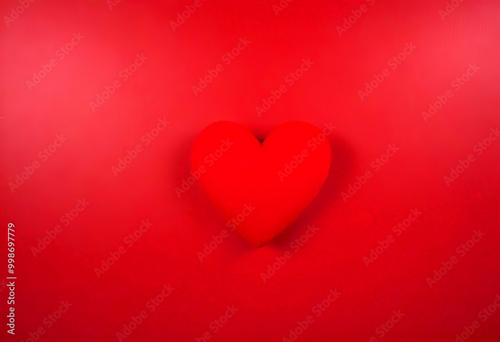 Poster A red heart-shaped object is centered against a solid red background
