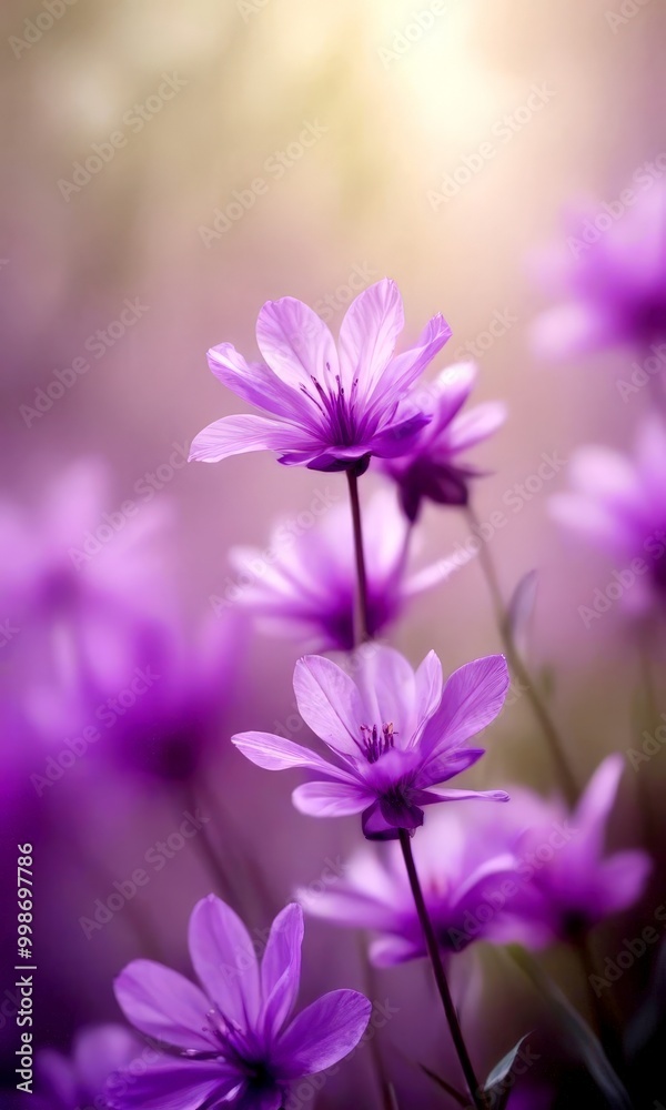 Aufkleber a cluster of delicate purple flowers with soft petals and a blurred background, creating a dreamy an