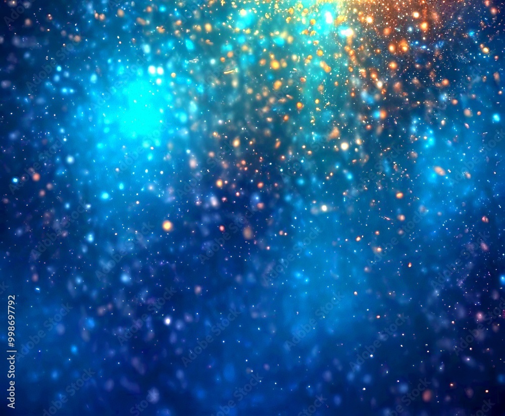 Poster a captivating cosmic scene, where a multitude of small, glowing particles, resembling stars or nebul