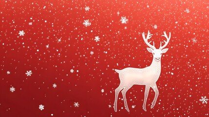 Red holiday background with white reindeer and snowflake icons scattered throughout