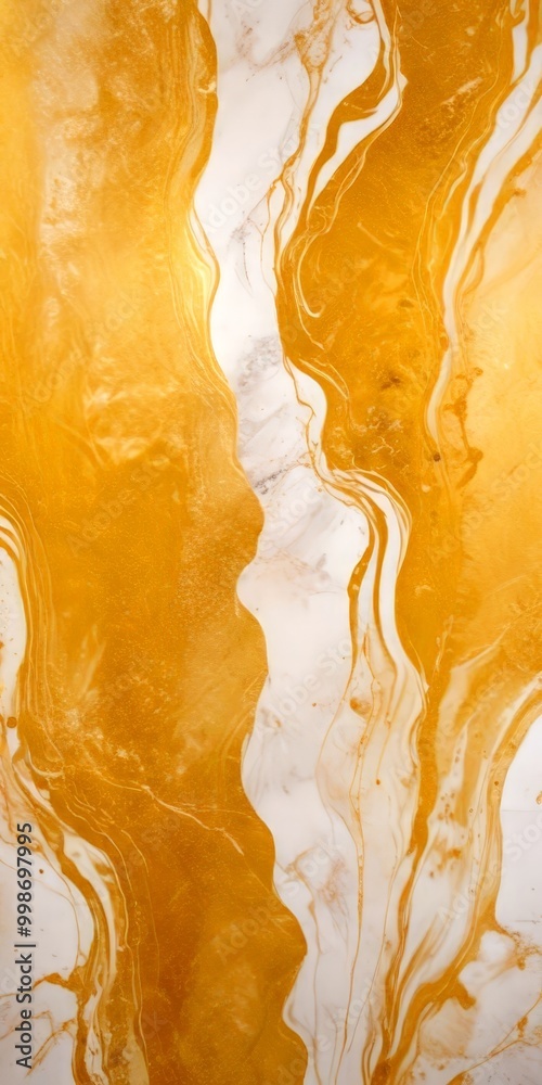 Poster a marble surface with a swirling pattern of gold and white colors, creating a dynamic and visually striking effect