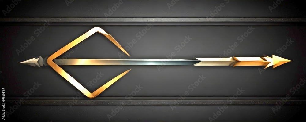 Poster a stylized golden arrow with a black and gold geometric design is displayed against a dark backgroun