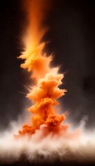 A dramatic explosion with a towering column of orange and white smoke, set against a dark background