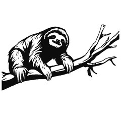 sloth hanging on branch silhouette vector illustration