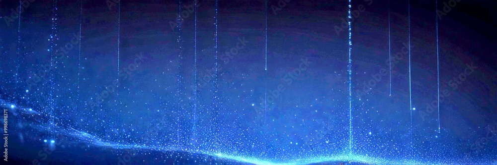 Poster a dark, starry night sky with a multitude of small, glowing blue dots scattered across the frame, cr