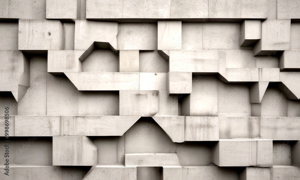 Aufkleber a close-up view concrete wall with a geometric pattern of rectangular and square blocks arranged in a complex, overlapping manner