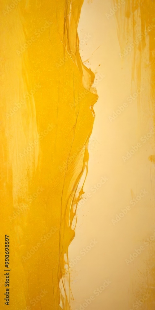 Poster a vertical strip of yellow paint on a white wall, with a subtle texture and a slight drizzle effect