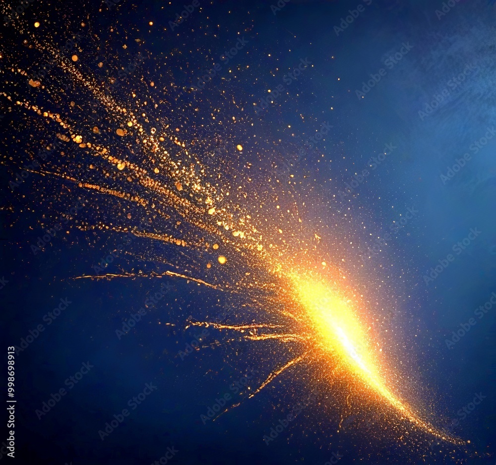 Poster a dynamic scene starburst, with a bright, golden center surrounded by a swirling pattern of smaller,