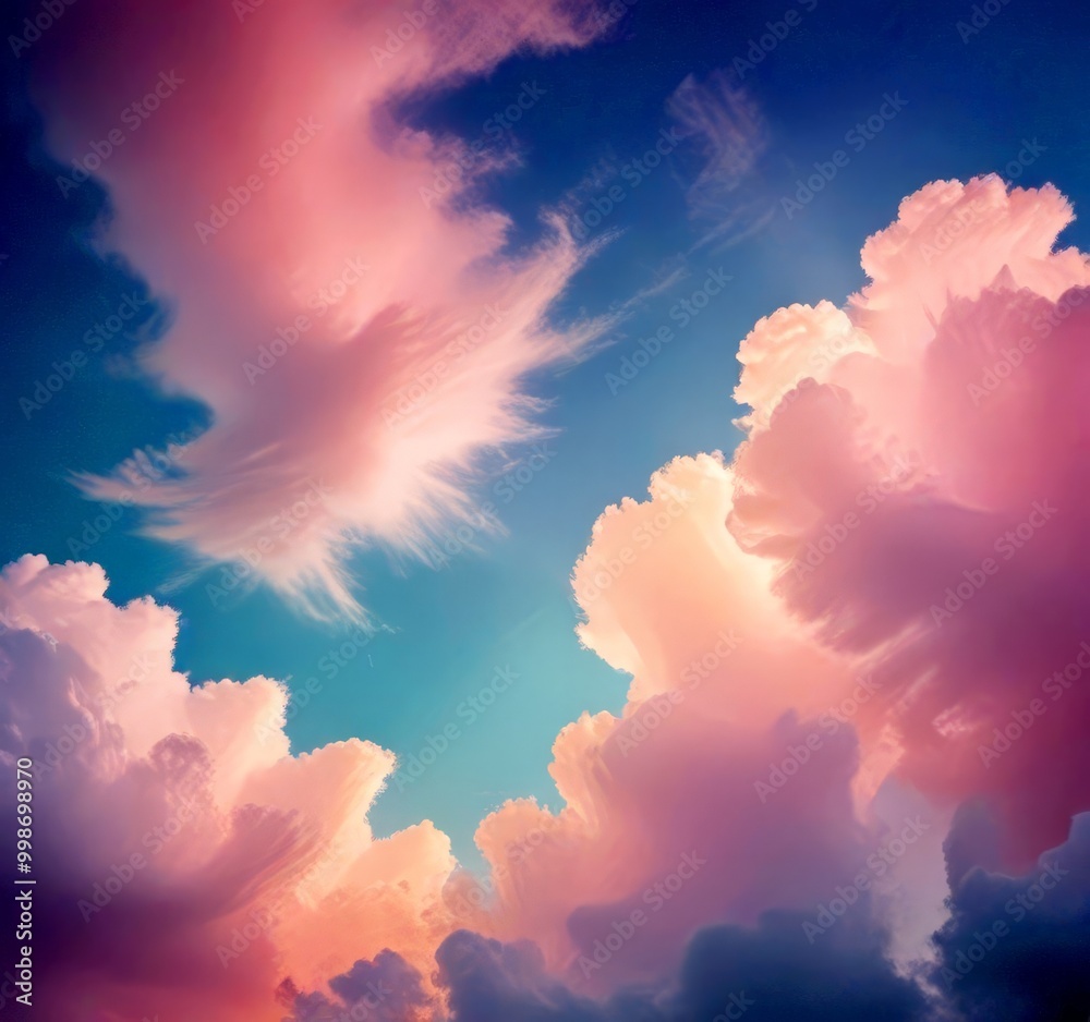 Aufkleber a serene sky with fluffy white clouds in shades of pink and blue, creating a dreamy and ethereal atm