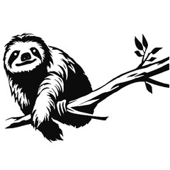 sloth hanging on branch silhouette vector illustration