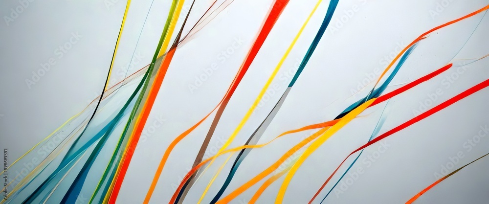 Poster a close-up view vibrant abstract composition of colorful streamers or ribbons, with a gradient of co