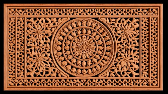 Intricate hand-carved wooden jali pattern from india for decorative use