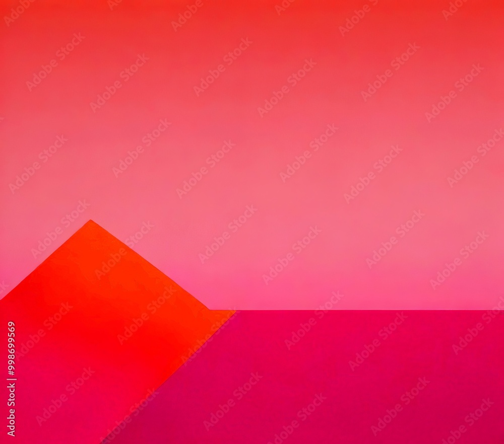 Poster abstract geometric composition featuring a gradient of pink and orange colors, with a large orange t