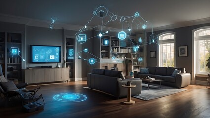 Modern Smart living room interior with innovative technology maintaining connections.