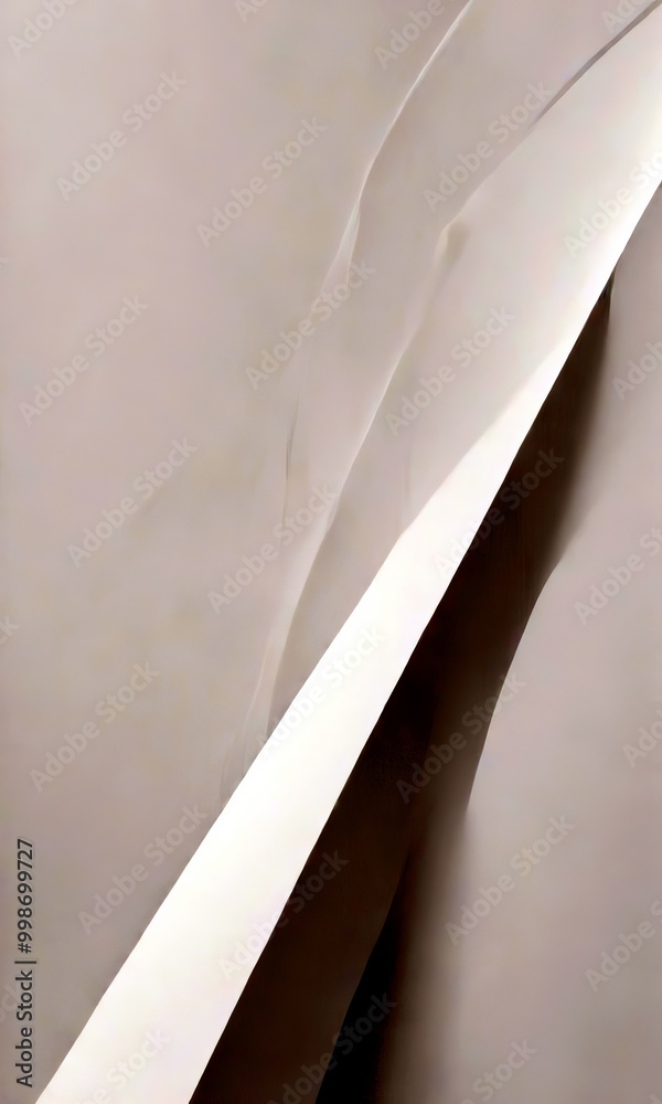 Poster abstract white paper sculpture with curved edges and a diagonal line, photographed from a low angle