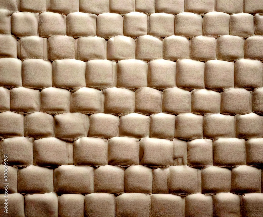 Poster a close-up view white fabric with a repeating pattern of small square shapes, creating a textured and visually interesting surface