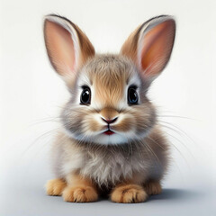 Obraz premium Baby Rabbit – Fluffy, small, and with large eyes, baby rabbits are a symbol of softness and cuteness.on white background