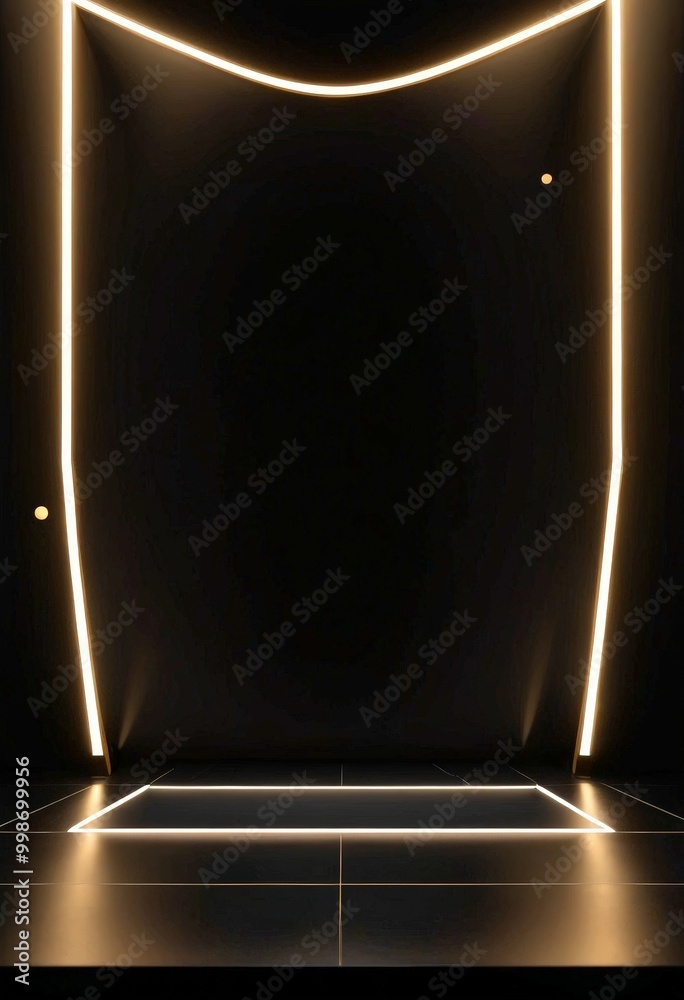 Poster a minimalist black and white featuring a rectangular platform with a white line running diagonally a