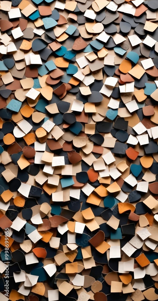 Fototapete a close-up view mosaic composed of various shapes and colors, including squares, rectangles, and triangles, arranged in a random pattern